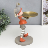 Сувенир полистоун подставка "Малыш в костюме скомороха" оранжево-серый  33х14,5х21 см