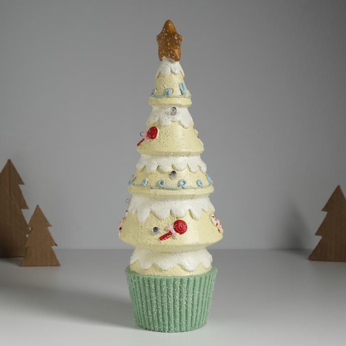 Сувенир керамика свет "Пряничная ёлочка" светло-жёлтая 10х10х31 см