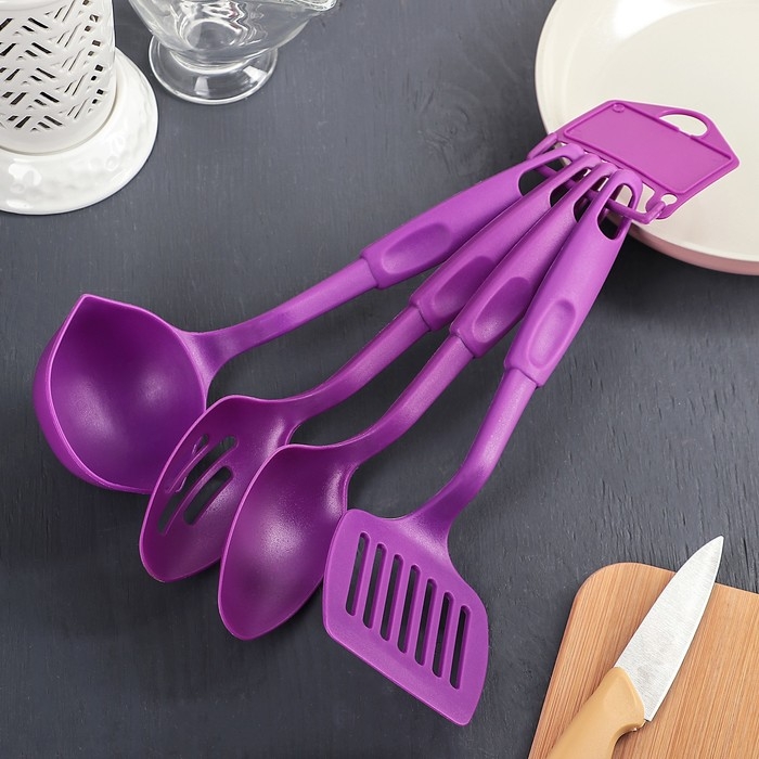 Набор кухонных принадлежностей Доляна &laquo;Радуга&raquo;, 4 предмета, фиолетовый