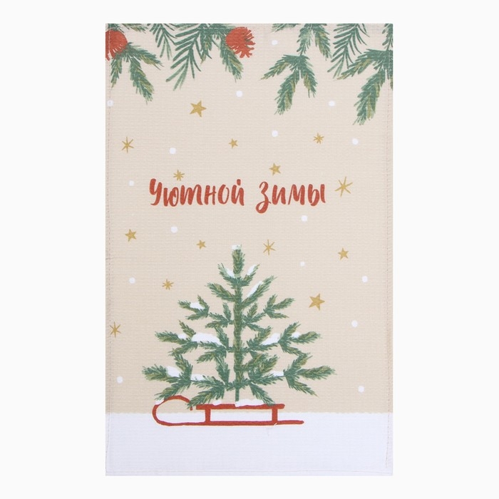 Новый год. Набор полотенец Доляна "Зимние праздники" 28х46 см - 2 шт, 100% хл, вафля 160 г/м2