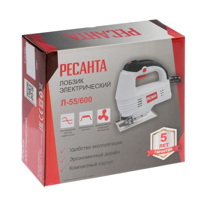 Лобзик Лобзик "Ресанта" Л-55/600, 600 Вт, пропил 55 мм, 500-3000 ход/мин, подкл. пылесоса