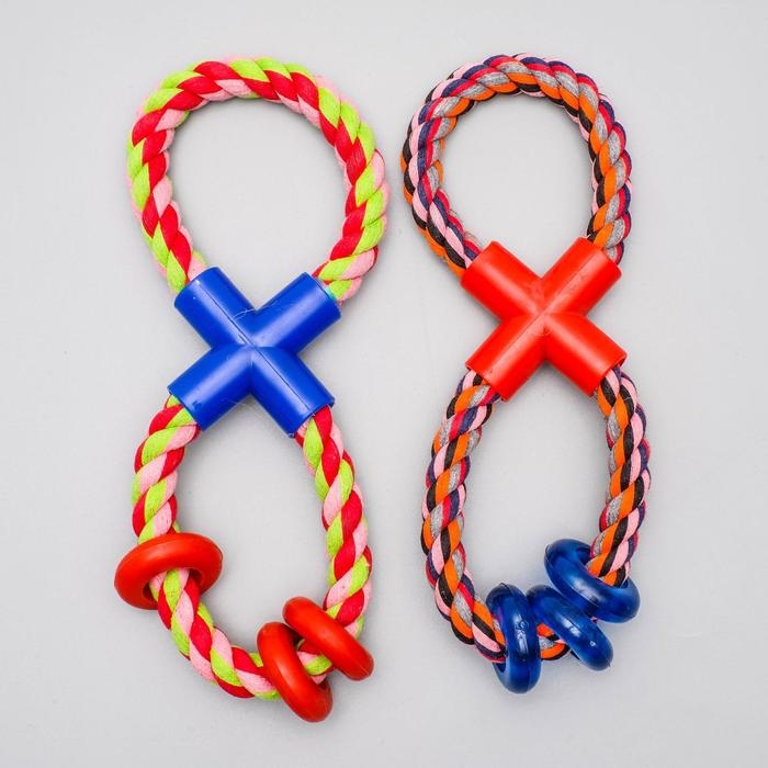 Игрушка тренировочная канатная Игрушка тренировочная канатная "Восьмёрка с кольцами", до 25 см, до 140 г, микс цветов