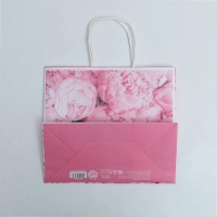 Пакет подарочный крафтовый, упаковка, &laquo;Пионы&raquo;, 25 х 22 х 12 см