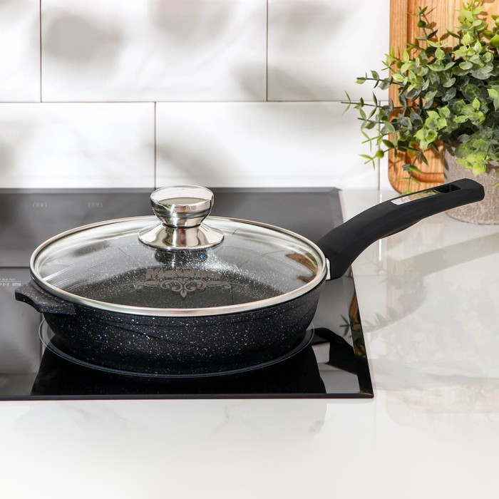 Сковорода &laquo;Гранит Star&raquo;, d=22 см, стеклянная крышка, антипригарное покрытие, тёмно-синий