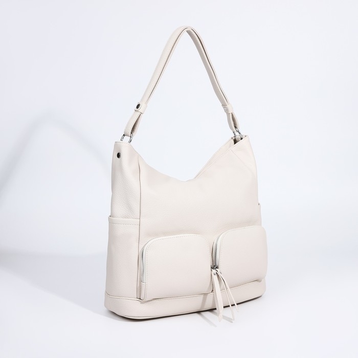 Сумка-тоут на молнии, 3 наружных кармана, цвет молочный Сумка-тоут на молнии, 3 наружных кармана, цвет молочный