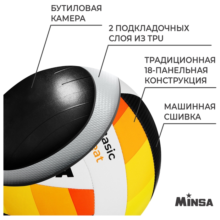 Волейбольный мяч MINSA Basic Heat, машинная сшивка, 18 панелей, р. 5, TPU Волейбольный мяч MINSA Basic Heat, машинная сшивка, 18 панелей, р. 5, TPU
