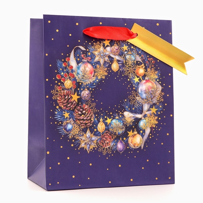 Новый год. Пакет подарочный Новый год. Пакет подарочный "Праздничный венок", 18 х 22,3 х 10 см.