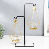 Подсвечник металл, стекло на 2 свечи "Пирамида в треугольнике" чёрный 36х11х15 см Подсвечник металл, стекло на 2 свечи "Пирамида в треугольнике" чёрный 36х11х15 см