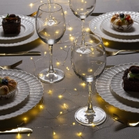 Гирлянда &laquo;Мишура&raquo; 5 м роса, IP20, серебристая нить, 100 LED, 2 режима, батарейки AAх3 (нет в комплекте), свечение тёплое белое