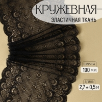 Кружевная эластичная ткань, 190 мм &times; 2,7 &plusmn; 0,5 м, цвет чёрный