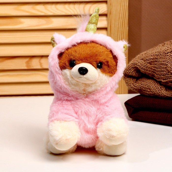 Мягкая игрушка &laquo;Собака&raquo;, в костюме единорога, 18 см, цвет розовый