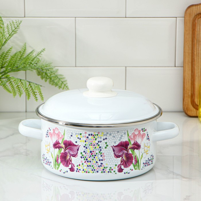 Кастрюля эмалированная &laquo;Мозаика&raquo;, 3 л, индукция, цвет белый