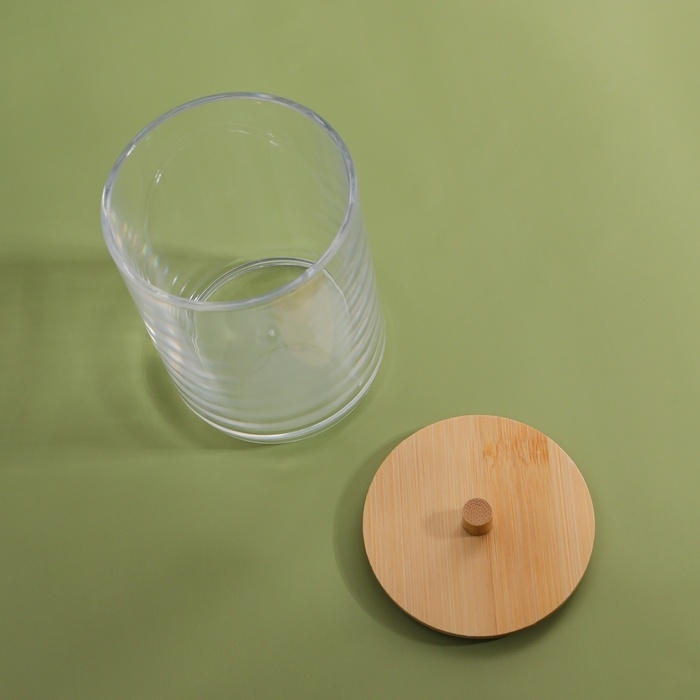 Органайзер для ватных палочек &laquo;BAMBOO&raquo;, с крышкой, 7 &times; 7 &times; 9,5 см, в картонной коробке, цвет прозрачный/коричневый