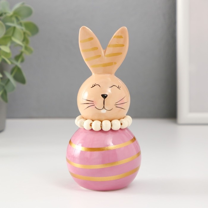 Сувенир керамика Сувенир керамика "Зайка-неваляшка с полосками" бежево-сиреневый 6,3х6,3х13,3 см
