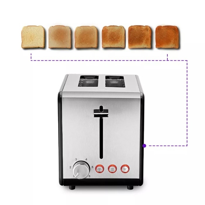 Тостер Kitfort KT-2058, 870 Вт, 6 режимов прожарки, 2 тоста, чёрно-серебристый