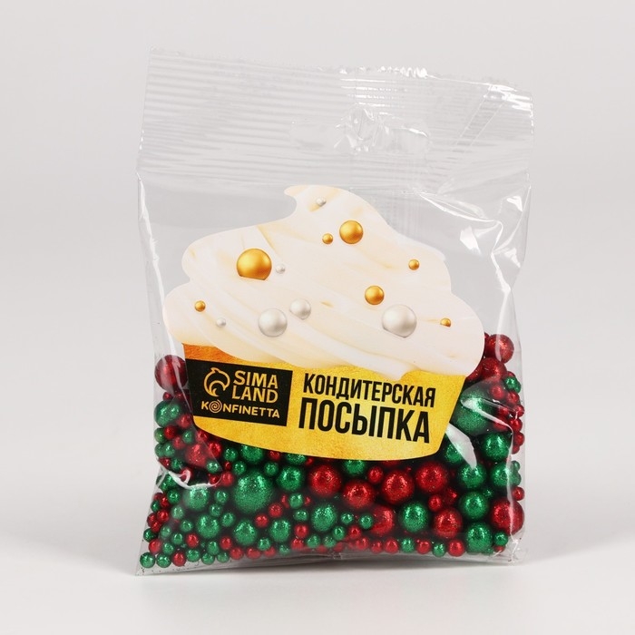 KONFINETTA Кондитерская посыпка глиттером «Сказочный новый год» мягкая: красный и зелёный, 40 г. KONFINETTA Кондитерская посыпка глиттером «Сказочный новый год» мягкая: красный и зелёный, 40 г.
