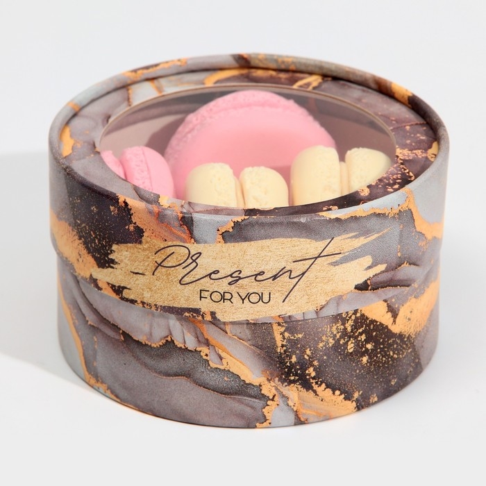 Коробка для макарун, кондитерская упаковка тубус с окном, &laquo;Мрамор&raquo; 12 х 12 х 5 см