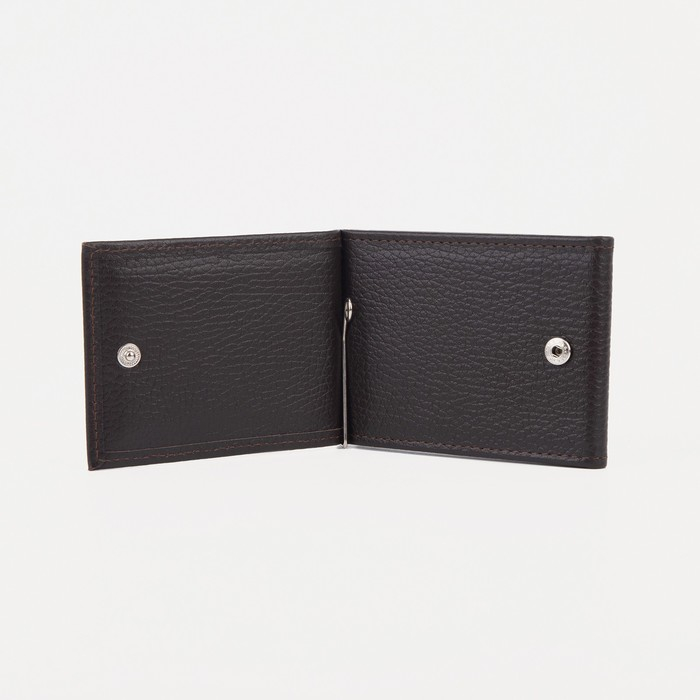 Зажим для купюр с металлическим держателем, отдел для карт, наружный карман, цвет коричневый