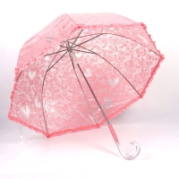 Зонт - трость полуавтоматический &laquo;Кружево&raquo;, 8 спиц, R = 40/58 см, D = 116 см, цвет розовый/прозрачный