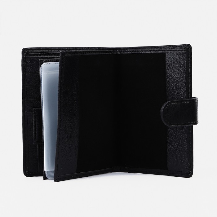 Портмоне мужское на кнопке, 3 в 1, для автодокументов, паспорта, карт, купюр, цвет чёрный Портмоне мужское на кнопке, 3 в 1, для автодокументов, паспорта, карт, купюр, цвет чёрный