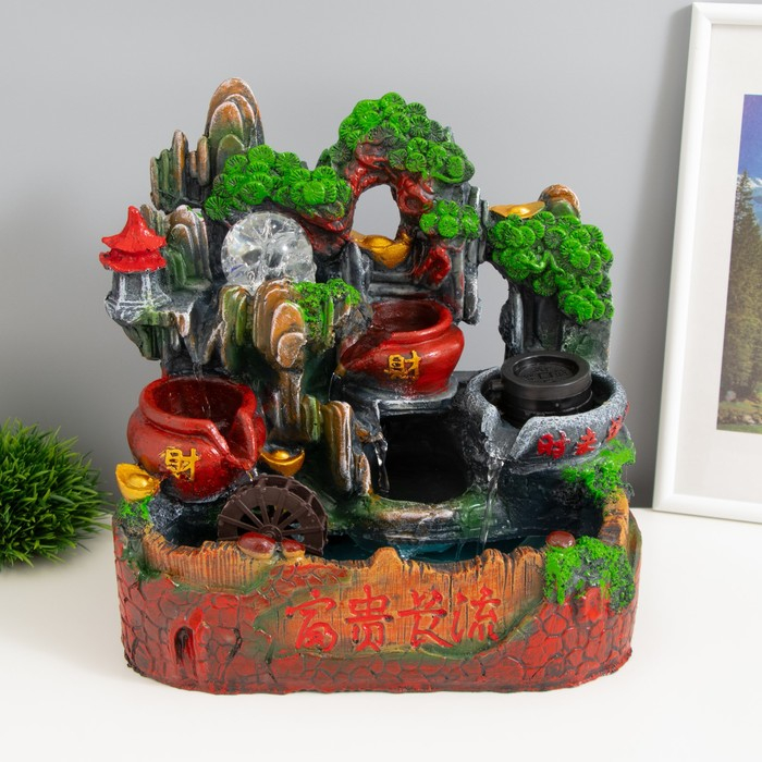 Фонтан настольный полистоун от сети свет Фонтан настольный полистоун от сети свет "Водяная мельница и пагода" 30х19х31 см