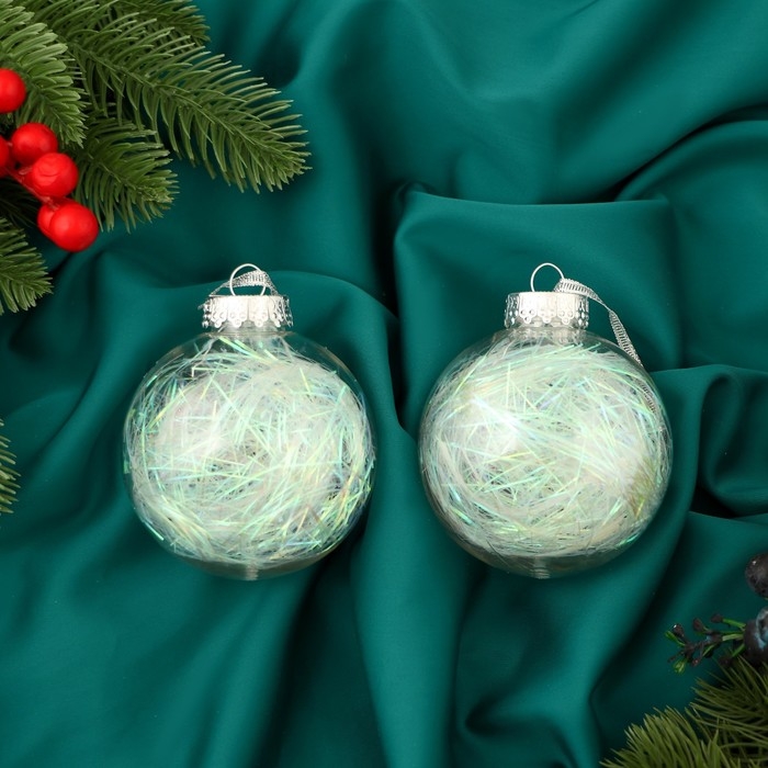 Набор шаров пластик d-8 см, 2 шт "Сияние" перламутр