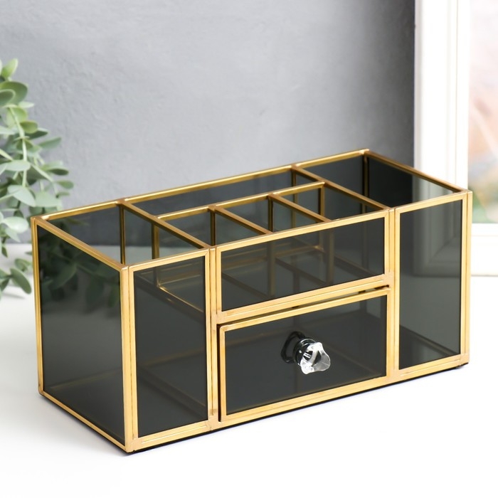 Шкатулка стекло для косметики и украшений с ящичком Шкатулка стекло для косметики и украшений с ящичком "Затемнённая" 10,3х10,3х23,3 см