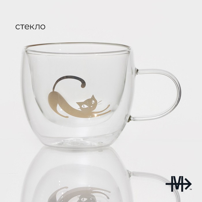 Кружка стеклянная с двойными стенками Magistro «Дуо. Грация», 200 мл, 12,5×9×7,5 см Кружка стеклянная с двойными стенками Magistro «Дуо. Грация», 200 мл, 12,5×9×7,5 см