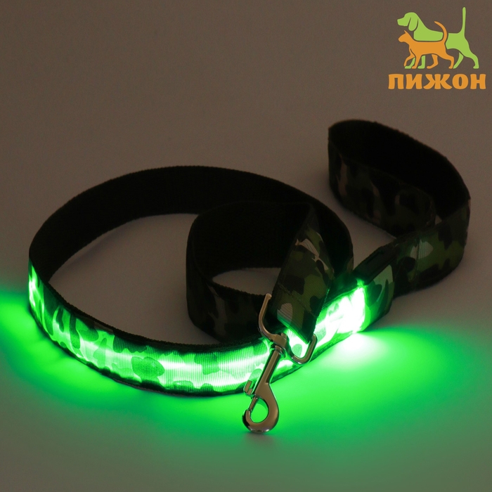Поводок с подсветкой Милитари 3 режима свечения, 120 х 2,5 см, хаки Поводок с подсветкой Милитари 3 режима свечения, 120 х 2,5 см, хаки