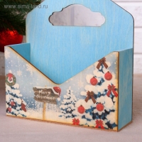 Кашпо деревянное "Конверт, Новогодний №1", деревянная ручка, голубое, 20,5&times;18&times;6 см