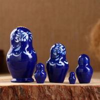 Матрёшка &laquo;Гжель&raquo;, синее платье, 5 кукольная, 10 см