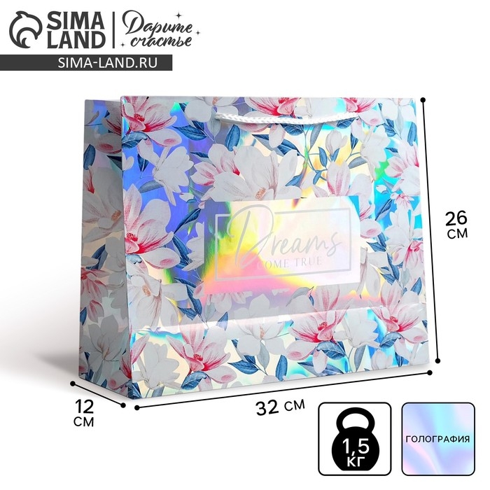 Пакет подарочный голографический, упаковка, Dreams come true, 32 х 26 х 12 см Пакет подарочный голографический, упаковка, Dreams come true, 32 х 26 х 12 см