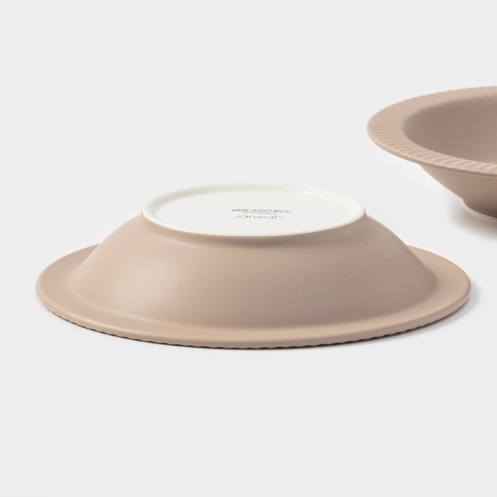 Тарелки Magistro Jarwah Lausanne, 550 мл, 21,3×4 см, глубокие, набор 2 шт, фарфор, бежевые Тарелки Magistro Jarwah Lausanne, 550 мл, 21,3×4 см, глубокие, набор 2 шт, фарфор, бежевые