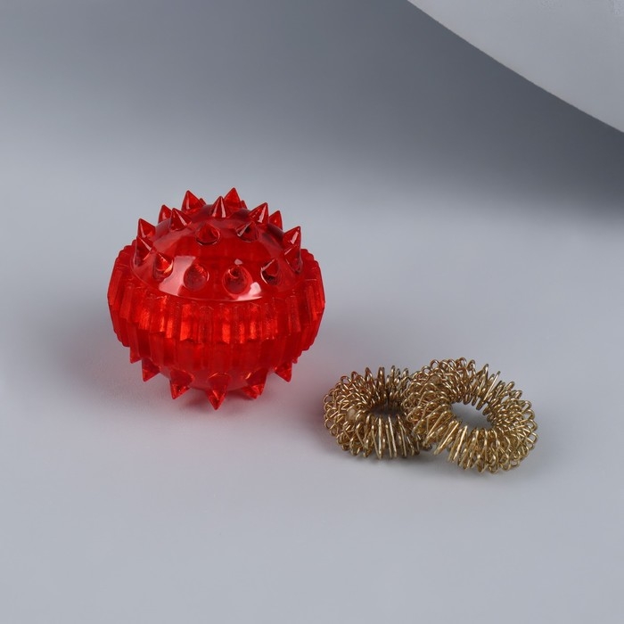 Массажёр &laquo;Су-джок&raquo;, d = 3,5 см, с 2 кольцами, цвет красный