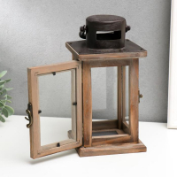 Подсвечник дерево на 1 свечу "Фонарь" коричневый 23х11,5х11,5 см