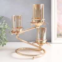 Подсвечник металл, стекло на 3 свечи "Ветвь с листиками" d-5 см золото 15х15х23,5 см Подсвечник металл, стекло на 3 свечи "Ветвь с листиками" d-5 см золото 15х15х23,5 см