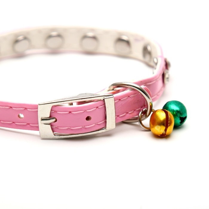 Ошейник с круглыми стразами, 28 х 1 см, ОШ 21-25 см, искусств. кожа, розовый Ошейник с круглыми стразами, 28 х 1 см, ОШ 21-25 см, искусств. кожа, розовый