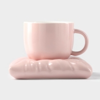 Чайная пара керамическая с ложкой &laquo;Зефирка&raquo;, 2 предмета: чашка 250 мл, блюдце d=13 см, цвет розовый