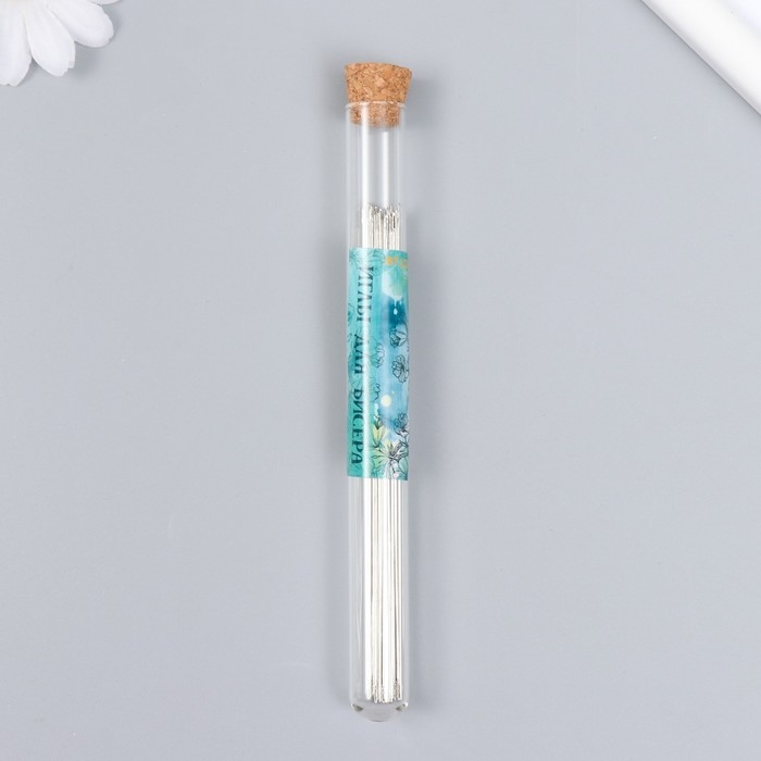 Иглы металл для бисера в стеклянной колбе тонкие набор 30 шт &Oslash; 0,7х118 мм 1,5х1,5х14 см