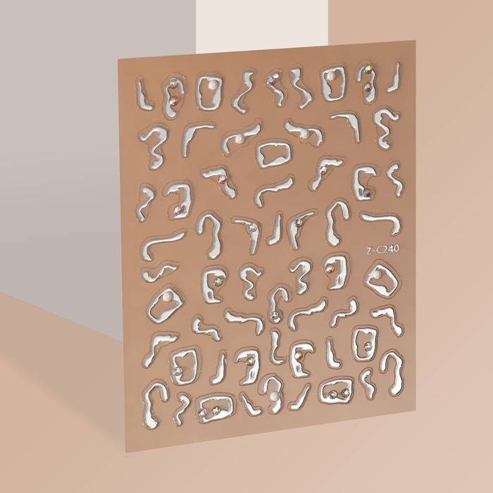 Наклейки для ногтей «Блики», объёмные, металлизированные, со стразами и бусинами, цвет серебристый Наклейки для ногтей «Блики», объёмные, металлизированные, со стразами и бусинами, цвет серебристый