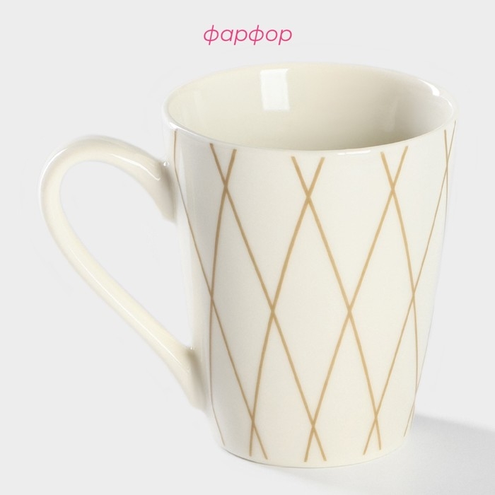 Кружка фарфоровая Доляна «Золотая нить», 320 мл, цвет белый Кружка фарфоровая Доляна «Золотая нить», 320 мл, цвет белый