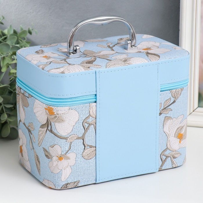 Шкатулка кожзам с зеркалом Шкатулка кожзам с зеркалом "Цветы. Голубой" набор 3 шт 18х10х12,5 21х13х15,5 23х15х18,5 см