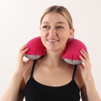 Подушка-воротник для шеи, с подголовником, надувная, в чехле, 43 &times; 28 см, цвет розовый