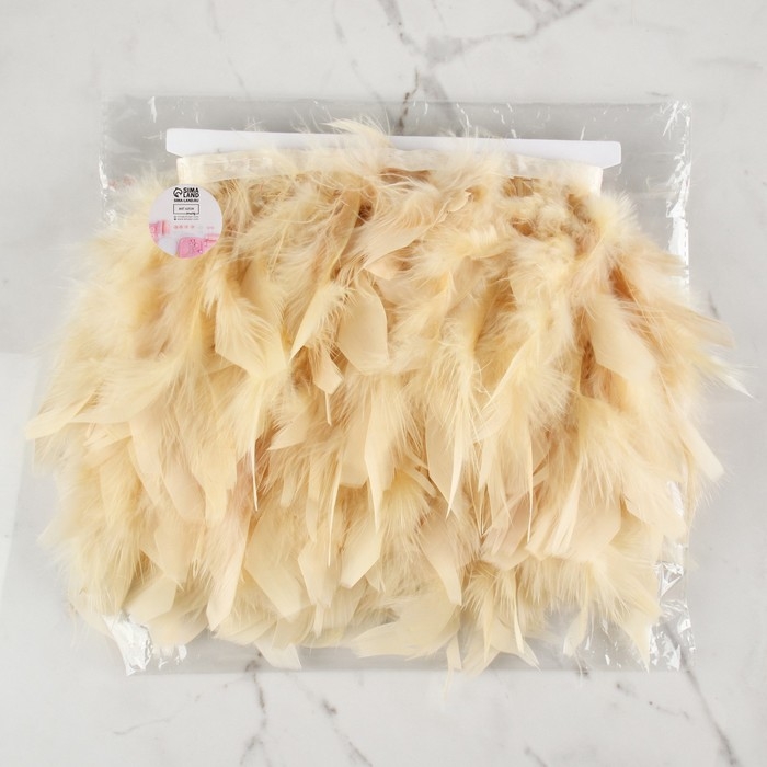 Тесьма с перьями индюка, 13-17 см, 5 &plusmn; 0,5 м, цвет сливочный