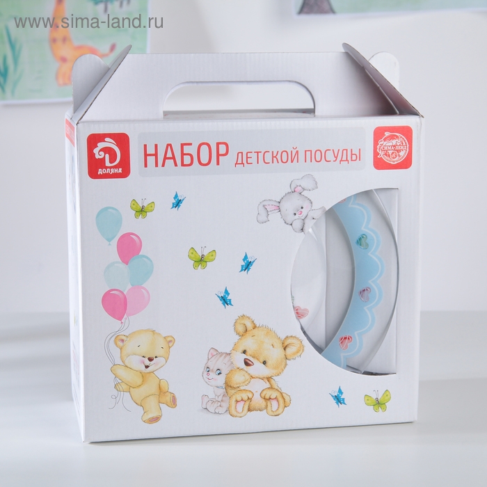 Набор детской посуды Доляна &laquo;Котёнок&raquo;, 3 предмета: кружка 200 мл, салатник 450 мл, тарелка d=20 см