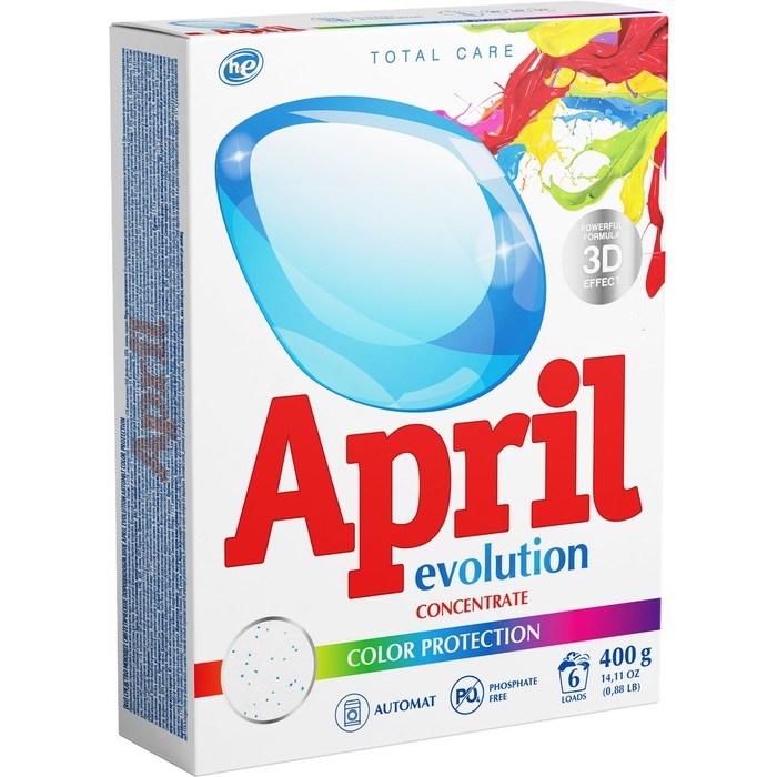 Стиральный порошок April Evolution, Color, Protection, автомат, для стирки цветного белья, 400 г Стиральный порошок April Evolution, Color, Protection, автомат, для стирки цветного белья, 400 г