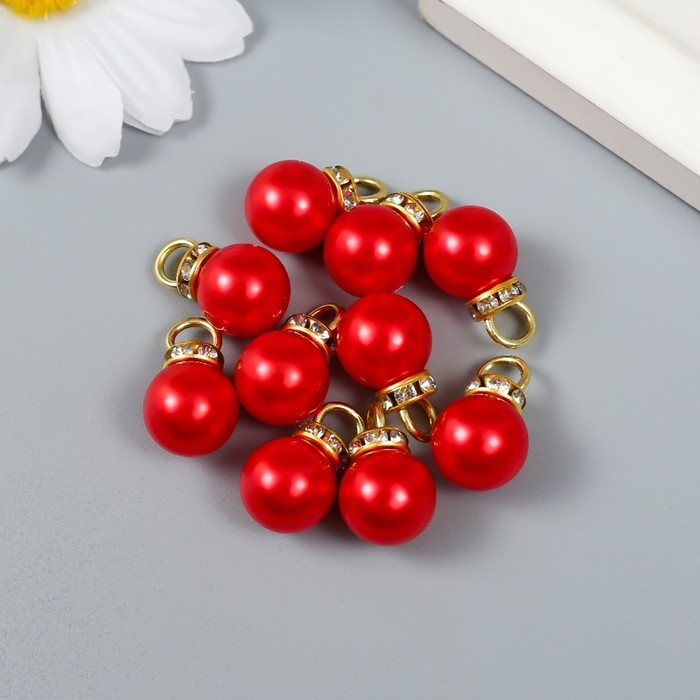 Декор для творчества пластик "Красная жемчужина с петелькой" набор 10 шт 1х1,4 см