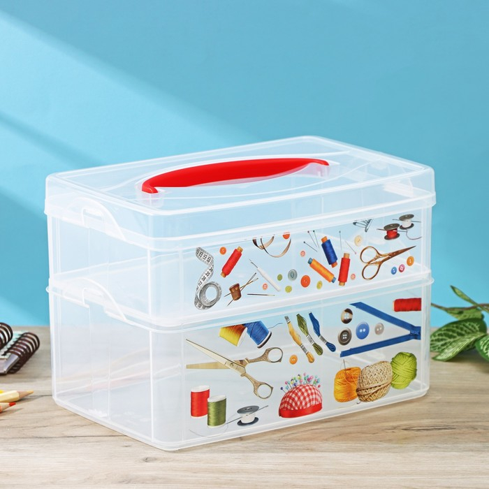 Контейнер универсальный Multi box, 2 секции, с ручкой и декором, рисунок МИКС Контейнер универсальный Multi box, 2 секции, с ручкой и декором, рисунок МИКС