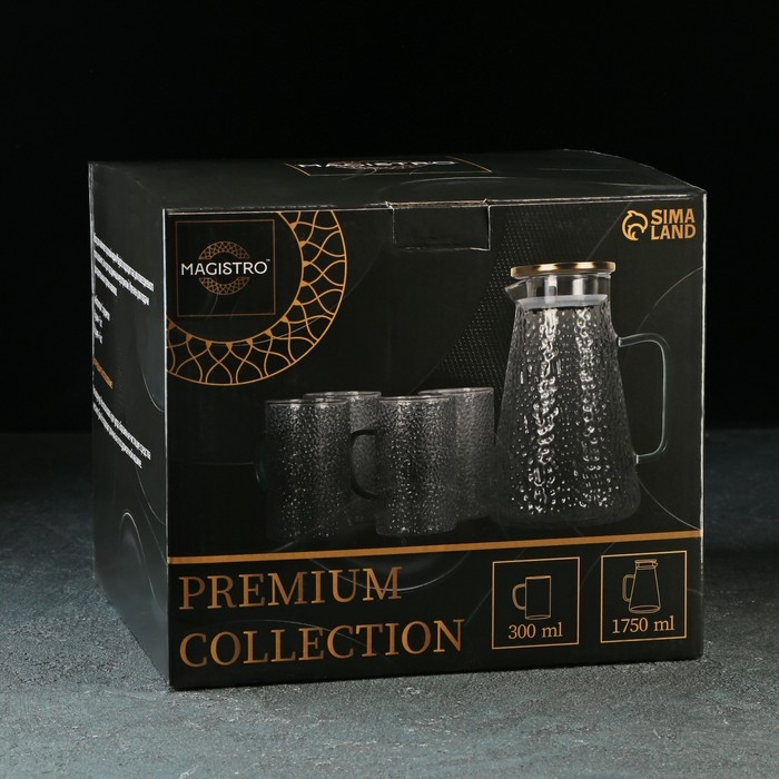 Набор для напитков из стекла Magistro «Сара», 5 предметов: кувшин 1,75 л, 4 кружки 300 мл Набор для напитков из стекла Magistro «Сара», 5 предметов: кувшин 1,75 л, 4 кружки 300 мл