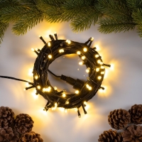 Гирлянда &laquo;Нить&raquo; 10 м, IP44, УМС, тёмная нить, 100 LED, свечение тёплое белое, мерцание всех светодиодов, 24 В